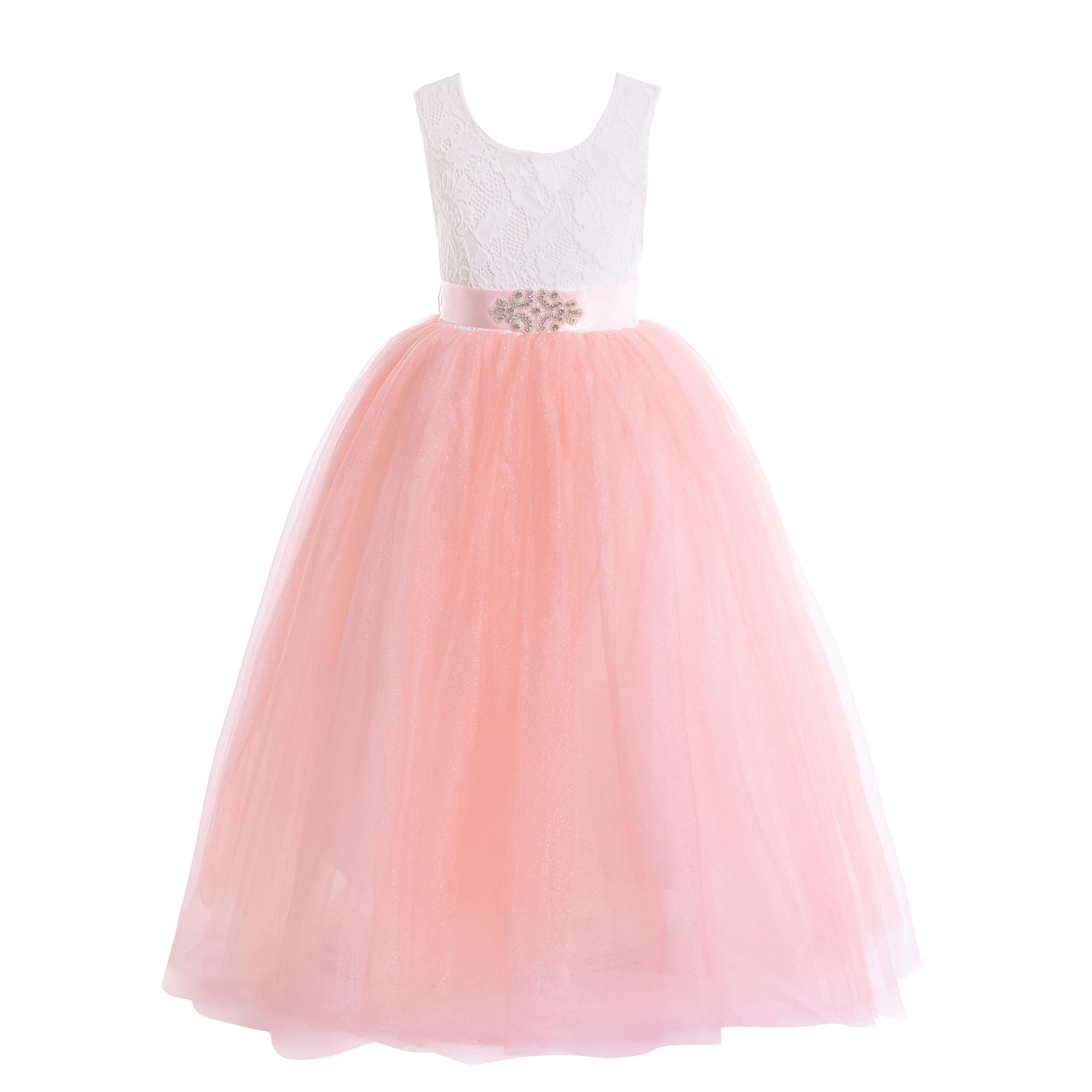 Glamulice Sleeveless Flower Girl Dress - A-Line Tulle Princess Party Gown with Lace Details for Weddings, Birthday Parties & Special Occasions
