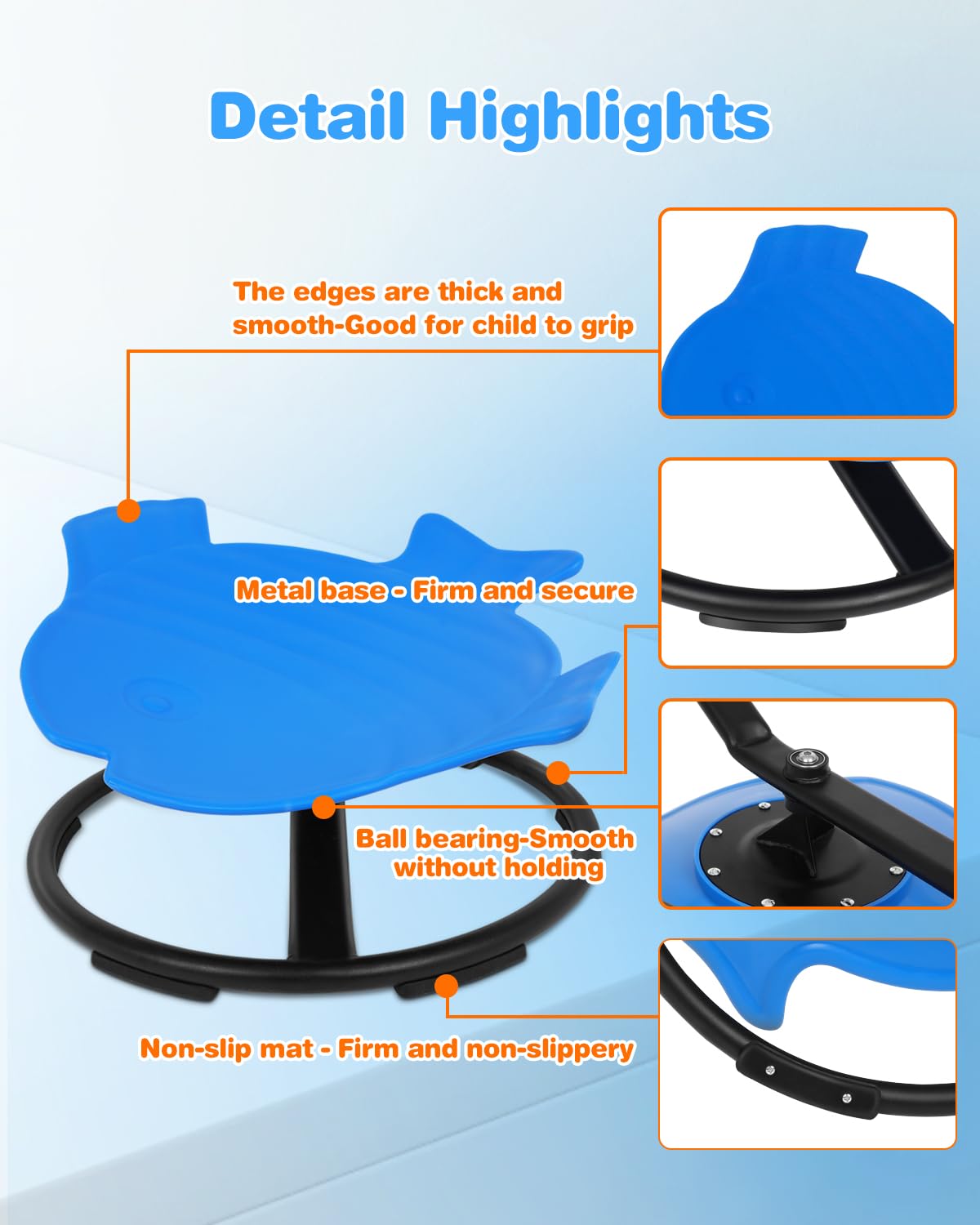 **Dark Blue Kids Swivel Chair for Autism - Sensory Spinning Chair to Improve Concentration & Fitness - Indoor Use for Toddlers & Children**    *(Perfect for Home, Classroom, or Therapy - Helps with Focus, Balance & Sensory Development)*