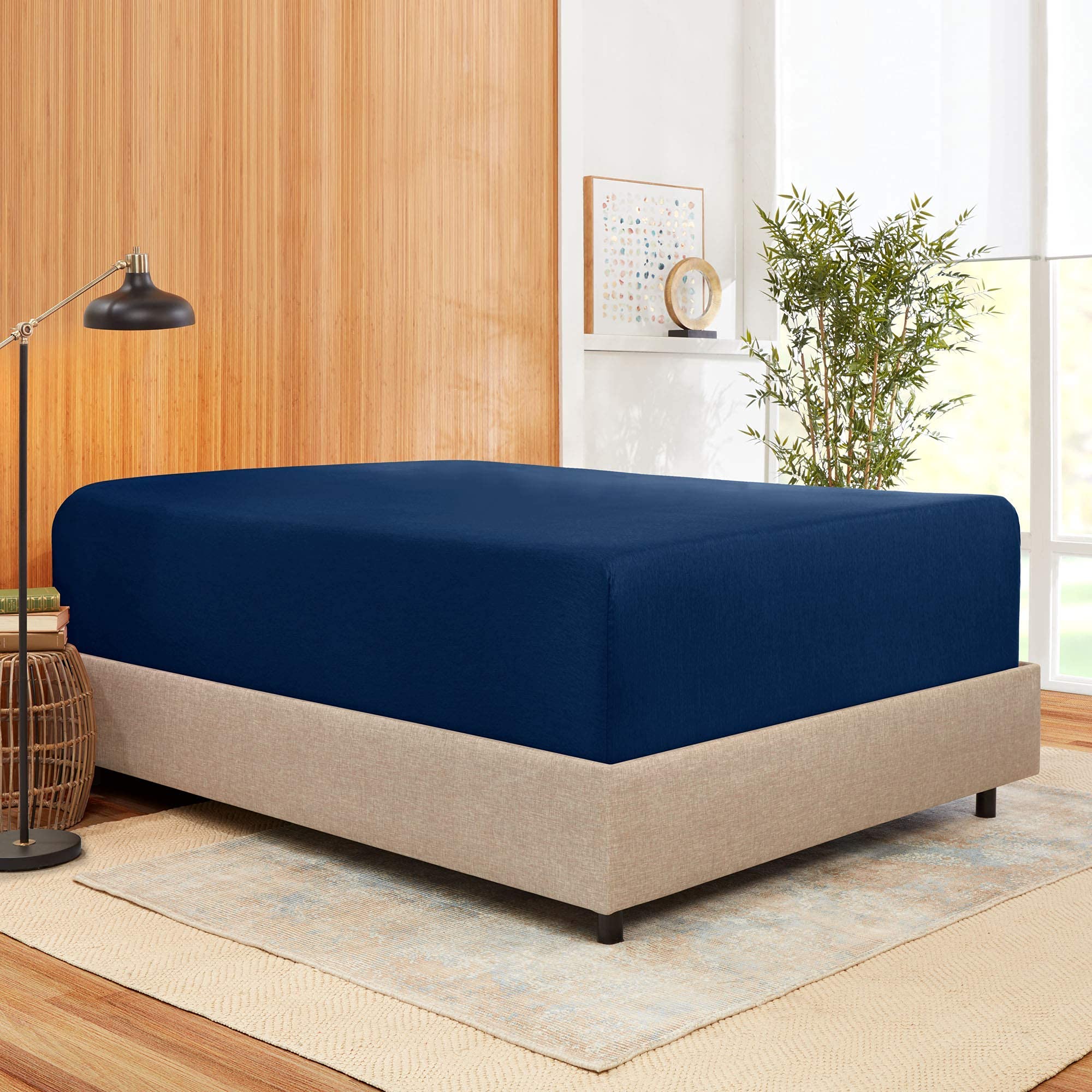 Organic Cotton Fitted Sheet 600 Thread Count Full Size - Navy Blue for Deep Pocket Mattress Up to 21
