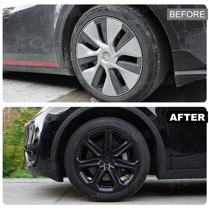 Tesla Model Y 19 Inch Wheel Covers - Full Wrapped ABS Hub Caps (Matte Black, 4PCS) for Enhanced Style & Protection - Perfect for Daily Commuting & Road Trips