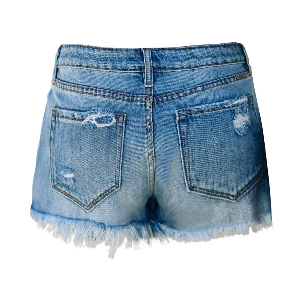 Women's Ripped Denim Shorts - Mid Rise Distressed Jean Shorts for Summer Casual Wear