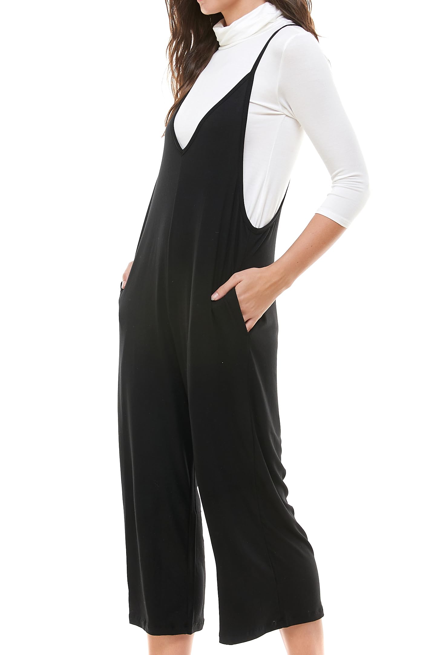 **Women's Loose Fit Jumpsuit - Sleeveless Casual Romper with Pockets | Capri Style for Maternity & Everyday Wear | Perfect for Summer, Travel & Relaxation**
