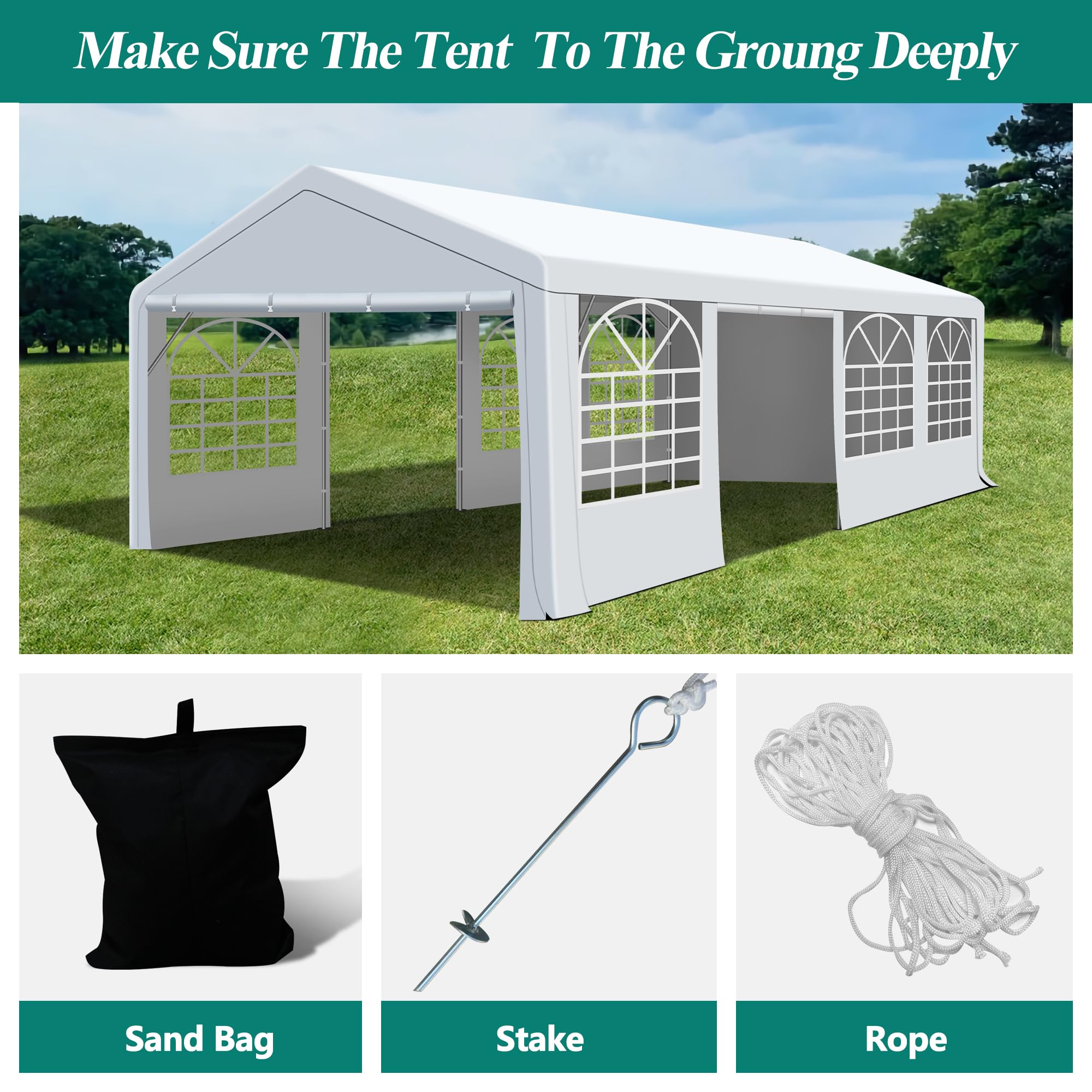13' x 26' Heavy Duty Outdoor Canopy Tent - Waterproof Party Shelter with 4 Sand Bags for Weddings, Birthday Parties, Backyard Events | Perfect for Outdoor Gatherings, Farmers Markets & Camping Trips