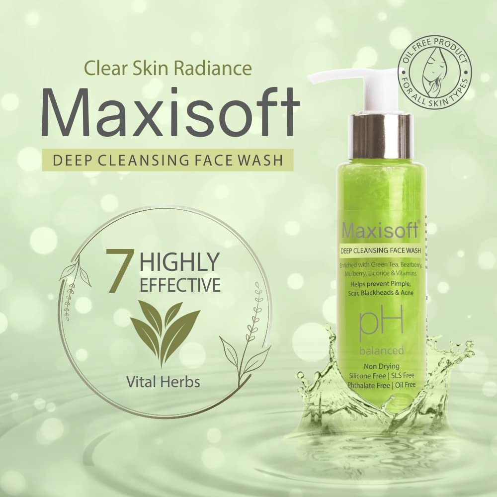 Maxisoft Deep Cleansing Face Wash for Normal & Oily Skin - Oil Control, Anti-Acne & Pimple Treatment | Nourishes Skin & Minimizes Pores | Paraben, Soap & Oil Free | Daily Use for Women & Men | 100ml | Perfect for Morning & Night Skincare Routine