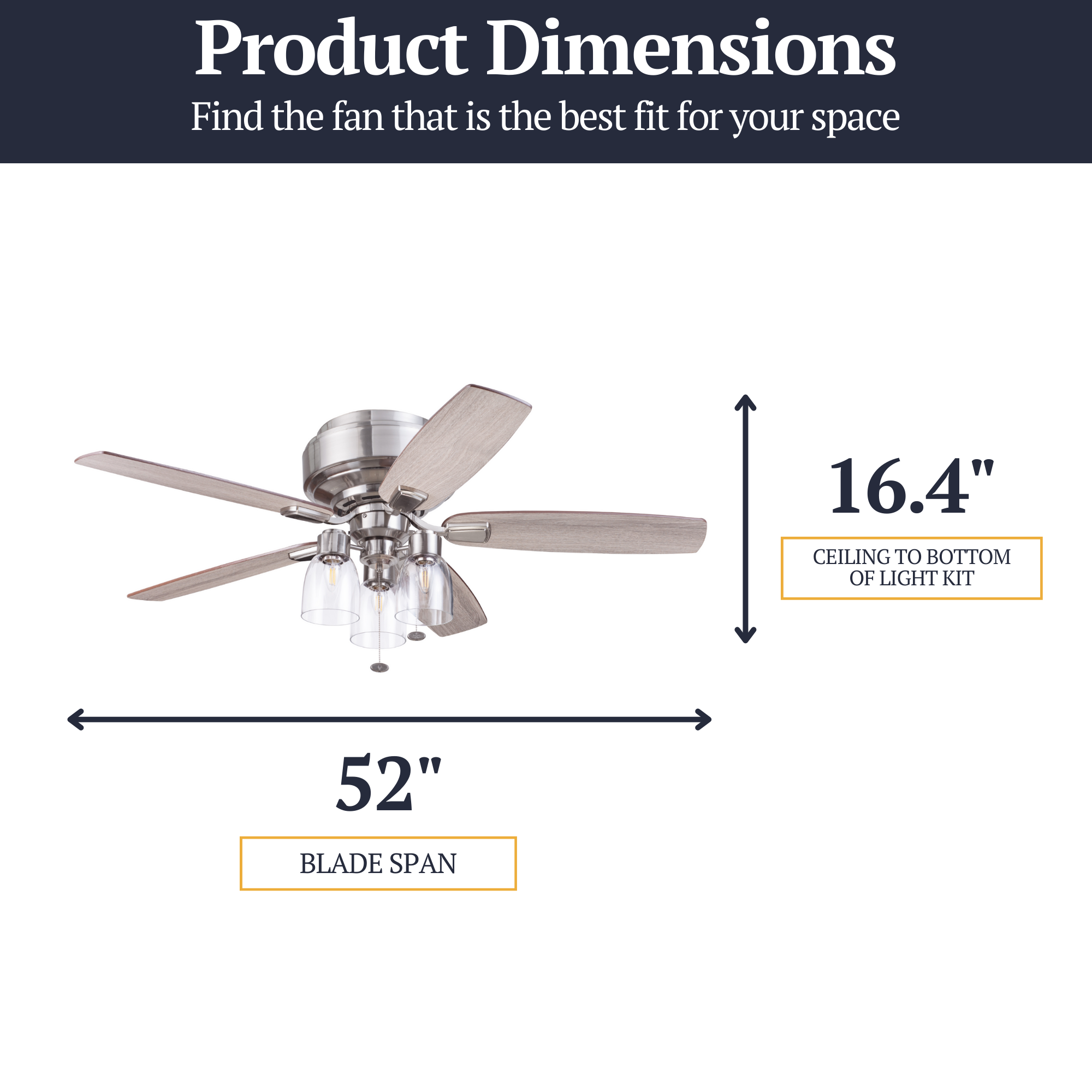 52 Inch Magonia Brushed Nickel Ceiling Fan with Pull Chain & Quick Attach™ - Perfect for Living Room, Bedroom, and Outdoor Spaces
