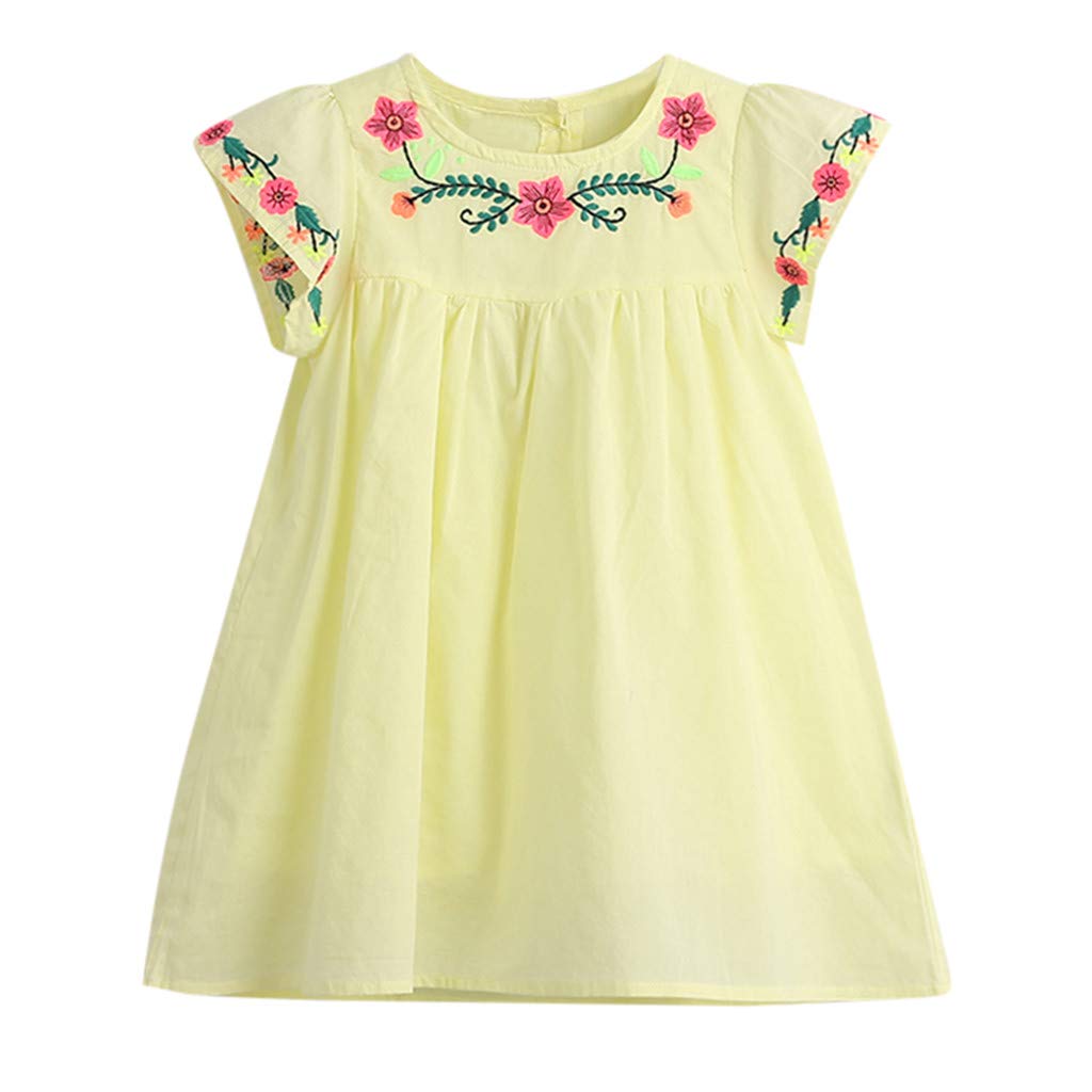 Floral Toddler Dress for Girls - Cute Baby Girls Clothes with Flower Embroidery, Short Sleeve Princess Dress for Toddlers - Perfect for Birthday Parties, Photo Shoots & Special Occasions