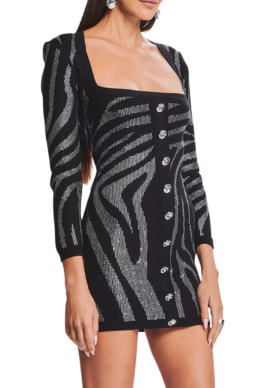 Gamma Zebra Crystal Mini Bandage Dress - Sexy Bodycon Party Dress for Women, Perfect for Club Nights, Date Nights & Special Occasions