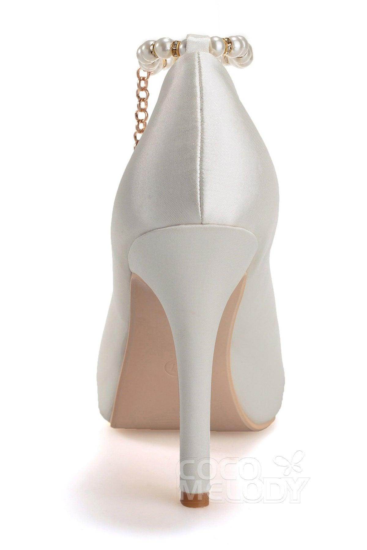 Elegant 4.3 Inch High Heel Satin Peep Toe Wedding Shoes for Bride - Perfect for Bridal Showers, Evening Parties & Special Occasions (Style SWS16006)