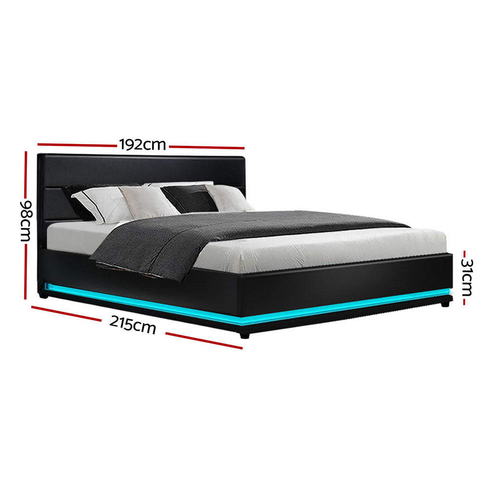 Henley King Gas Lift Storage Bed Frame with LED Lights - Queen Size, Black, Modern Platform Bed with Underbed Storage for Small Spaces, Perfect for Apartments & Bedrooms