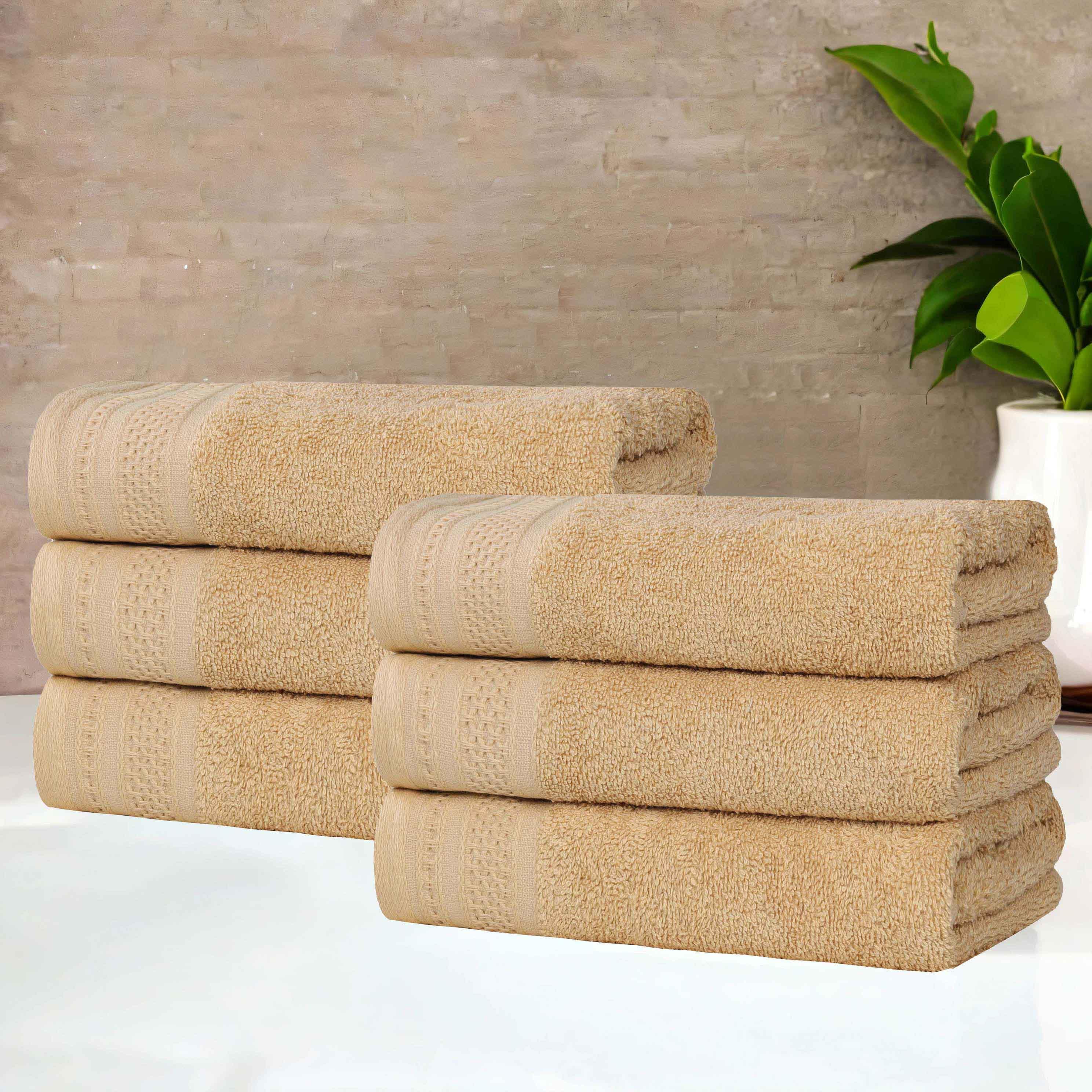 Premium Honeycomb Waffle Weave Cotton Hand Towels Set of 6 - Soft Absorbent Bath & Kitchen Towels for Guest Bathroom, Spa, Luxury Hotel Decor