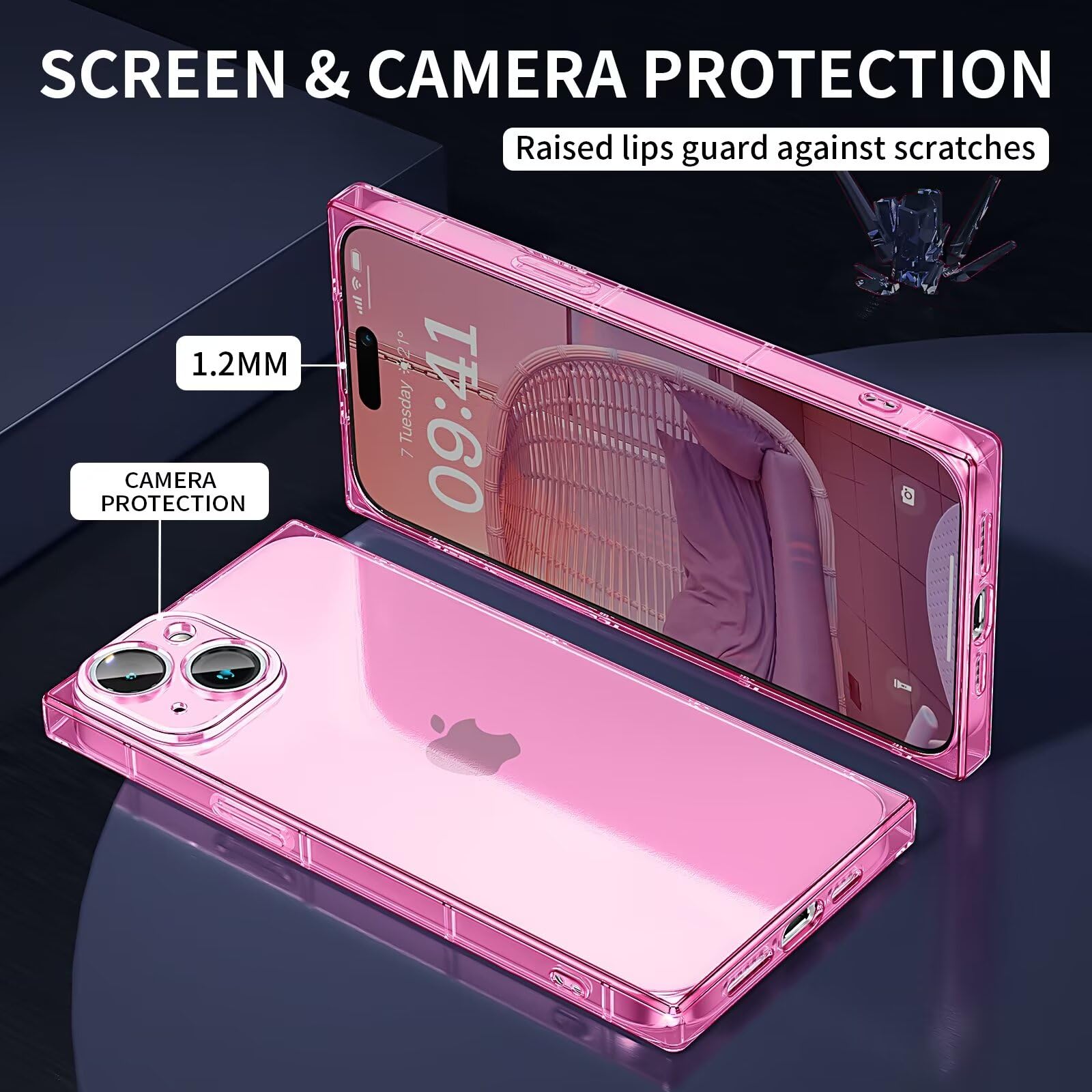 Tzomsze Clear iPhone 15 Plus Case with Camera Protection | Shockproof TPU & Reinforced Corners | Slim Silicone Cover for Women & Girls (6.7 inch, Crystal Pink) - Perfect for Everyday Use, Work & Travel Protection
