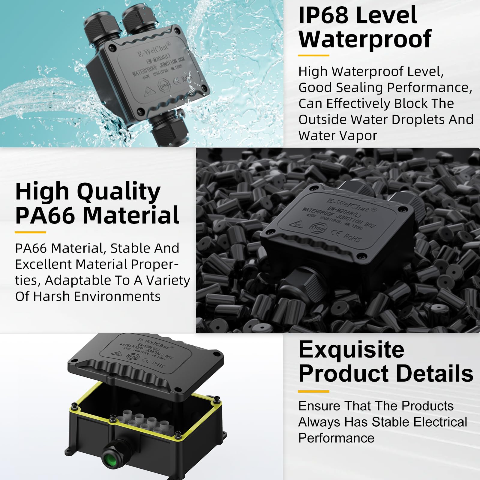**IP68 Waterproof Junction Box - Outdoor Electrical Power Box for Extension Cords, Rapid Maintenance & Splice Protection - Ideal for Garden, Patio & Industrial Use**