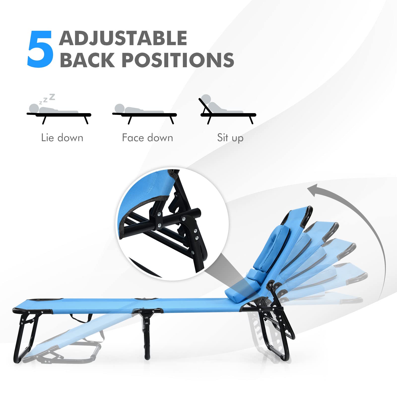 Giantex Adjustable Folding Chaise Lounge Chair - Portable Recliner for Beach, Patio, Poolside & Outdoor Relaxation - Blue