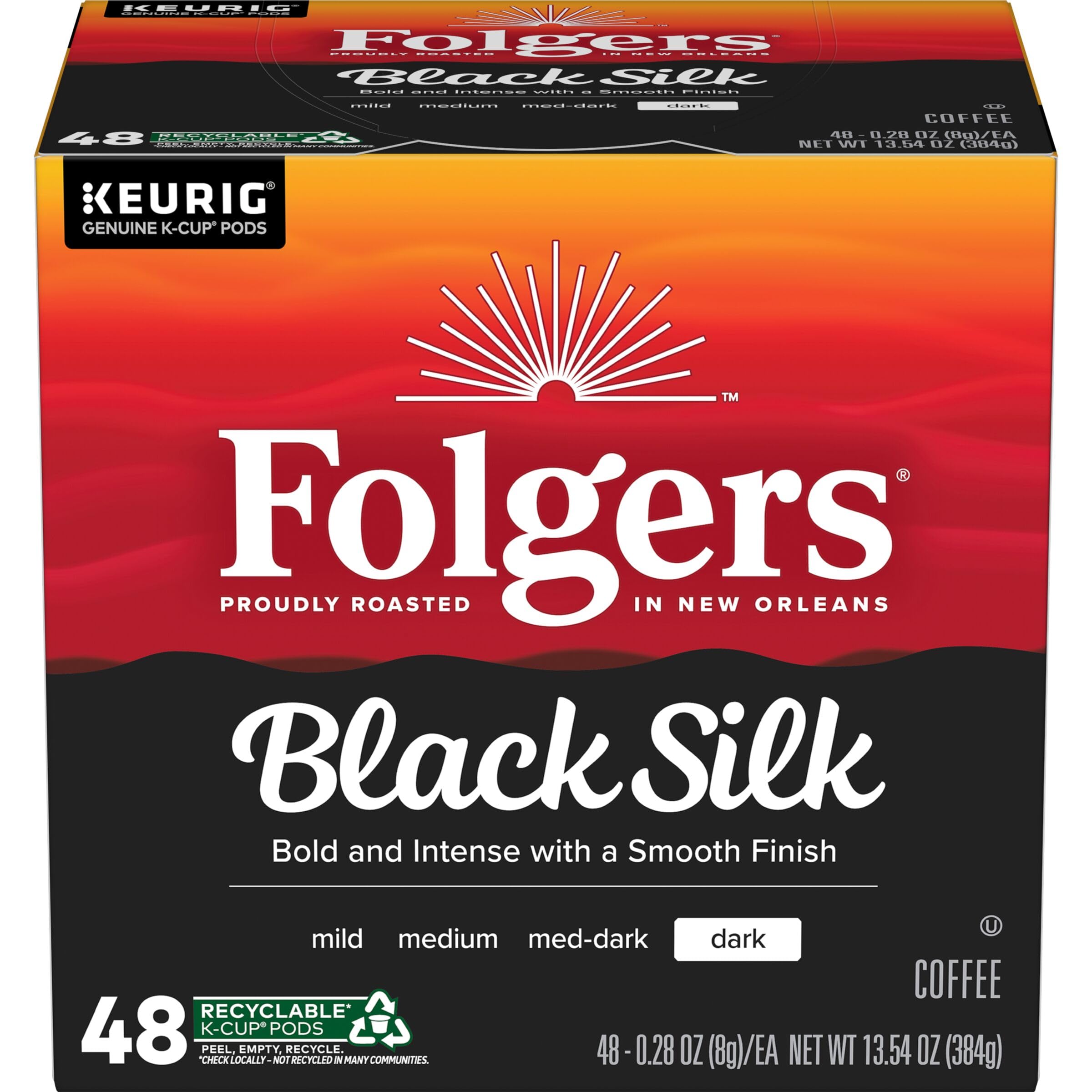 Folgers Black Silk Dark Roast Coffee K-Cup Pods (192 Count) - Bold & Smooth Flavor for Keurig Brewers - Perfect for Home, Office & Morning Energy Boost