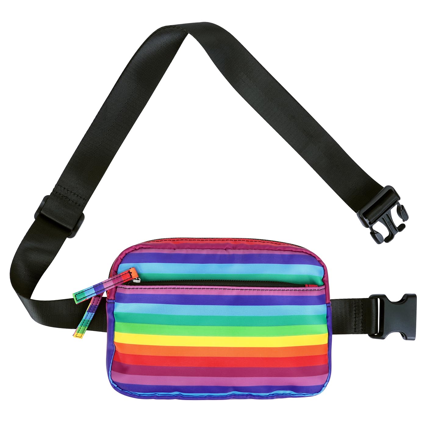 HDE 2L Fanny Pack Cross Body Bag with Adjustable Strap - Rainbow Stripe Waist Pack for Travel, Running, Hiking & Outdoor Activities