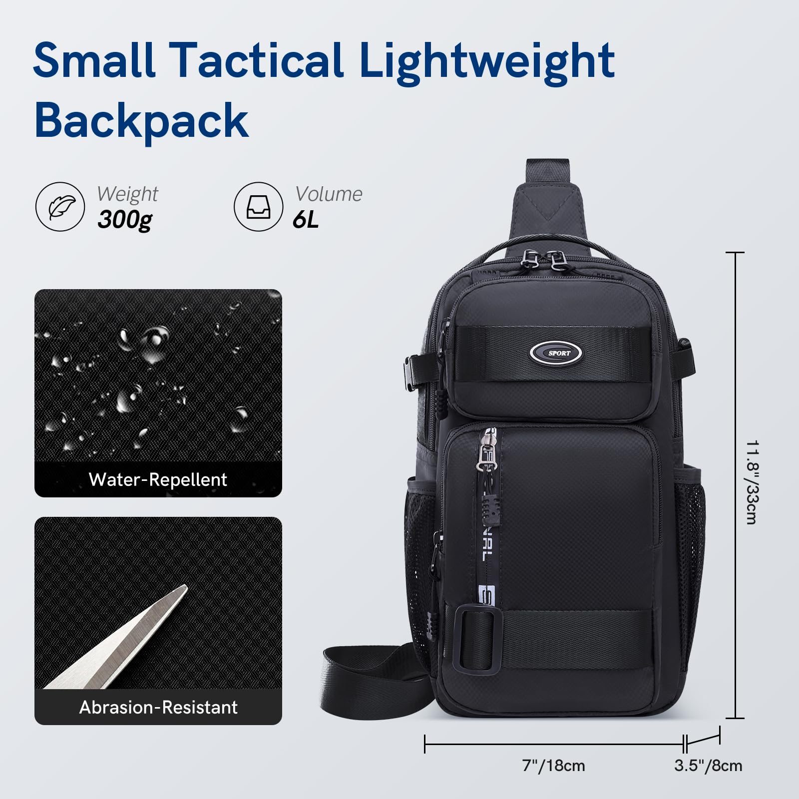 VGOAL Tactical Crossbody Sling Backpack - Small Chest Bag for Hiking, Cycling, Travel & Outdoor Activities - Lightweight Daypack for Men & Women (Black) - Perfect for Daily Commute, Gym, Camping & Adventure Trips