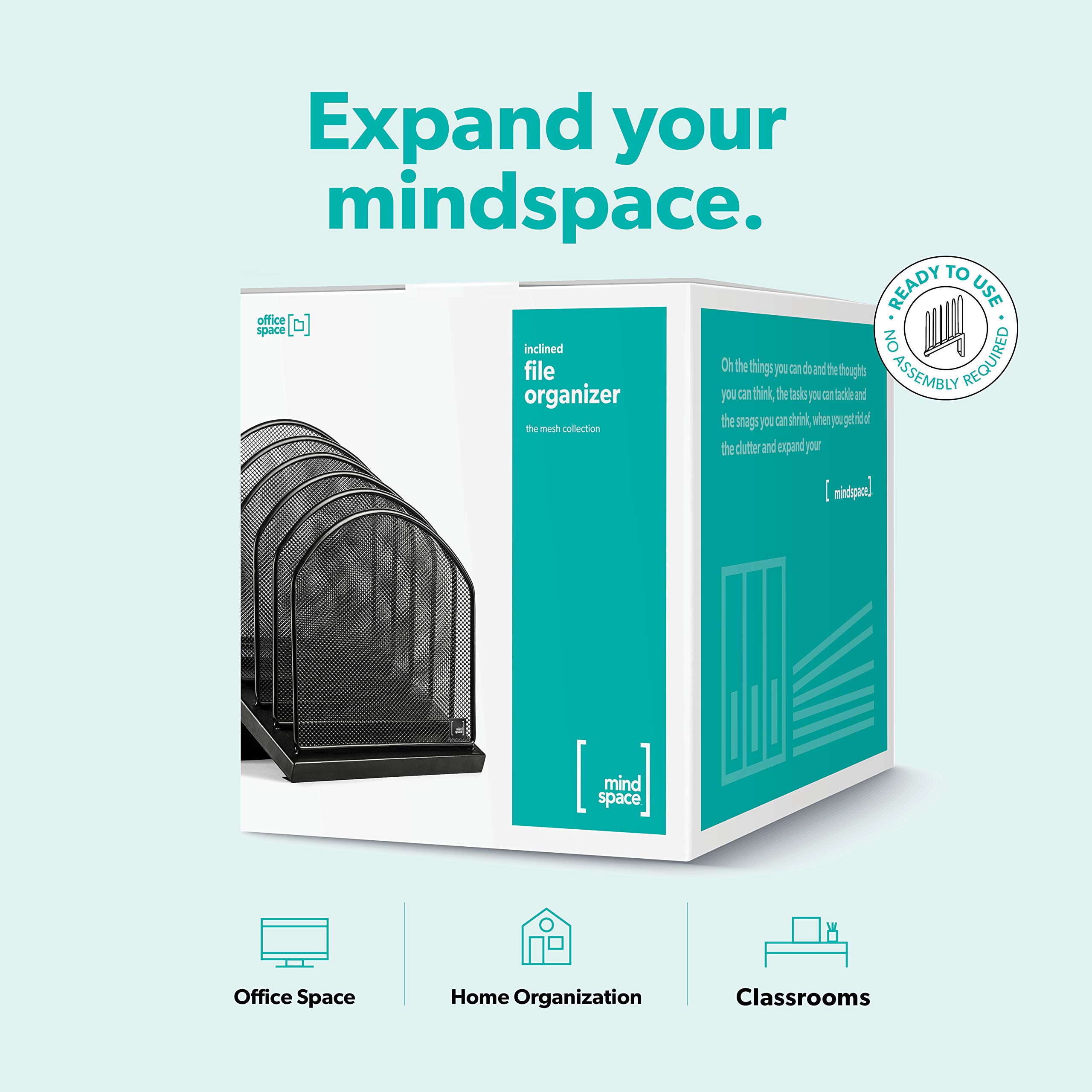 Mindspace Inclined File Rack - 5-Section Mesh Desk Organizer for Office Documents | Black Desktop File Holder | Perfect for Home Office, Workspace & School Organization