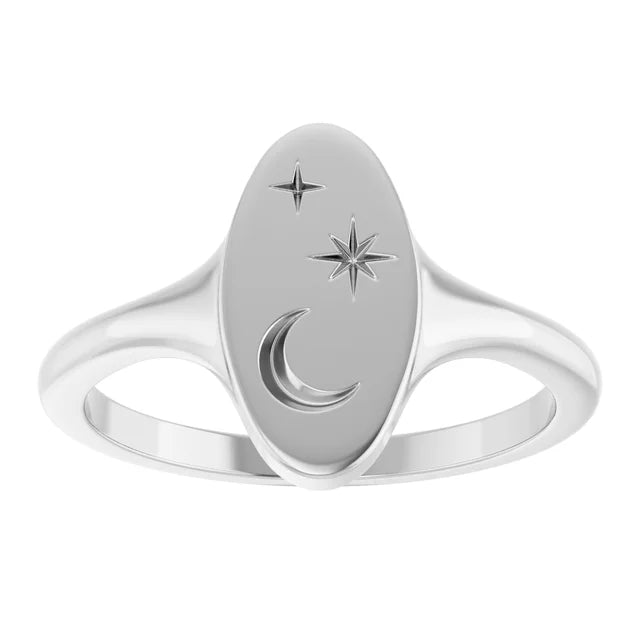 Moon & Star Signet Ring - Elegant Celestial Jewelry for Women & Men - Perfect for Gifts, Weddings & Everyday Wear