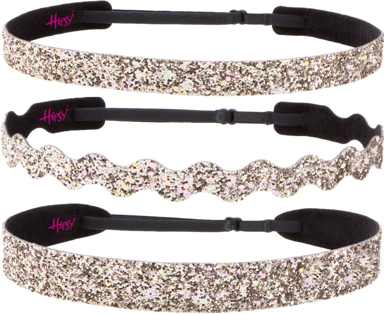 Sparkly Bling Mixed 3pk Adjustable No-Slip Headbands for Women, Girls & Teens - PETITE Size (Rose Gold Glitter) - Perfect for School, Sports, Work & Special Occasions