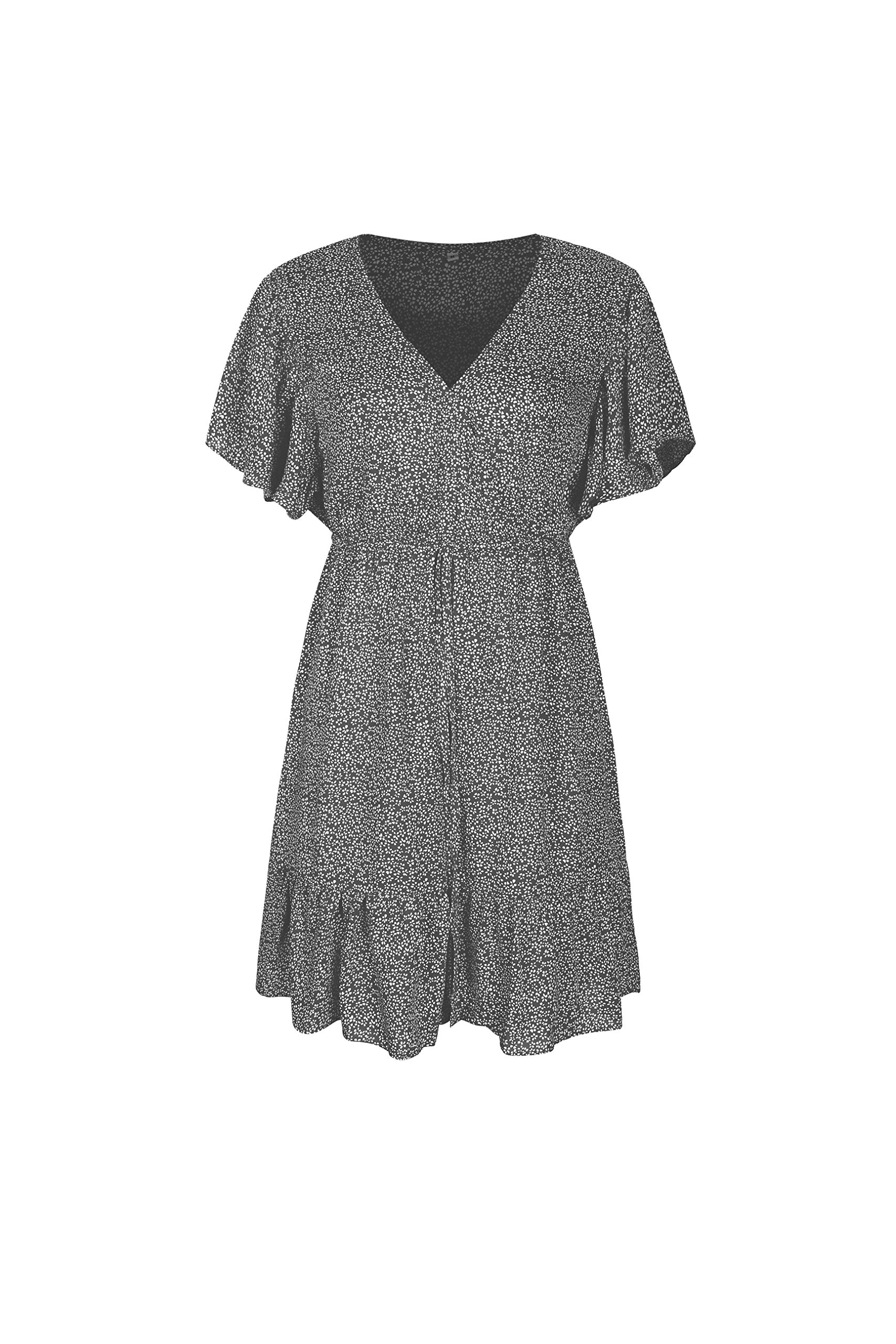 Women's Summer Sweet & Cute Wrap Dress - Ruffle Short Sleeve Floral Printed Flowy Mini Dress for Beach, Party & Casual Outings