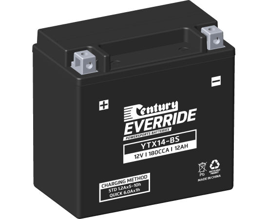 Century 12V 12Ah YTX14-BS Motorbike Battery - High Performance Replacement for Motorcycles, ATVs, and Scooters - Perfect for Long Rides and Off-Road Adventures