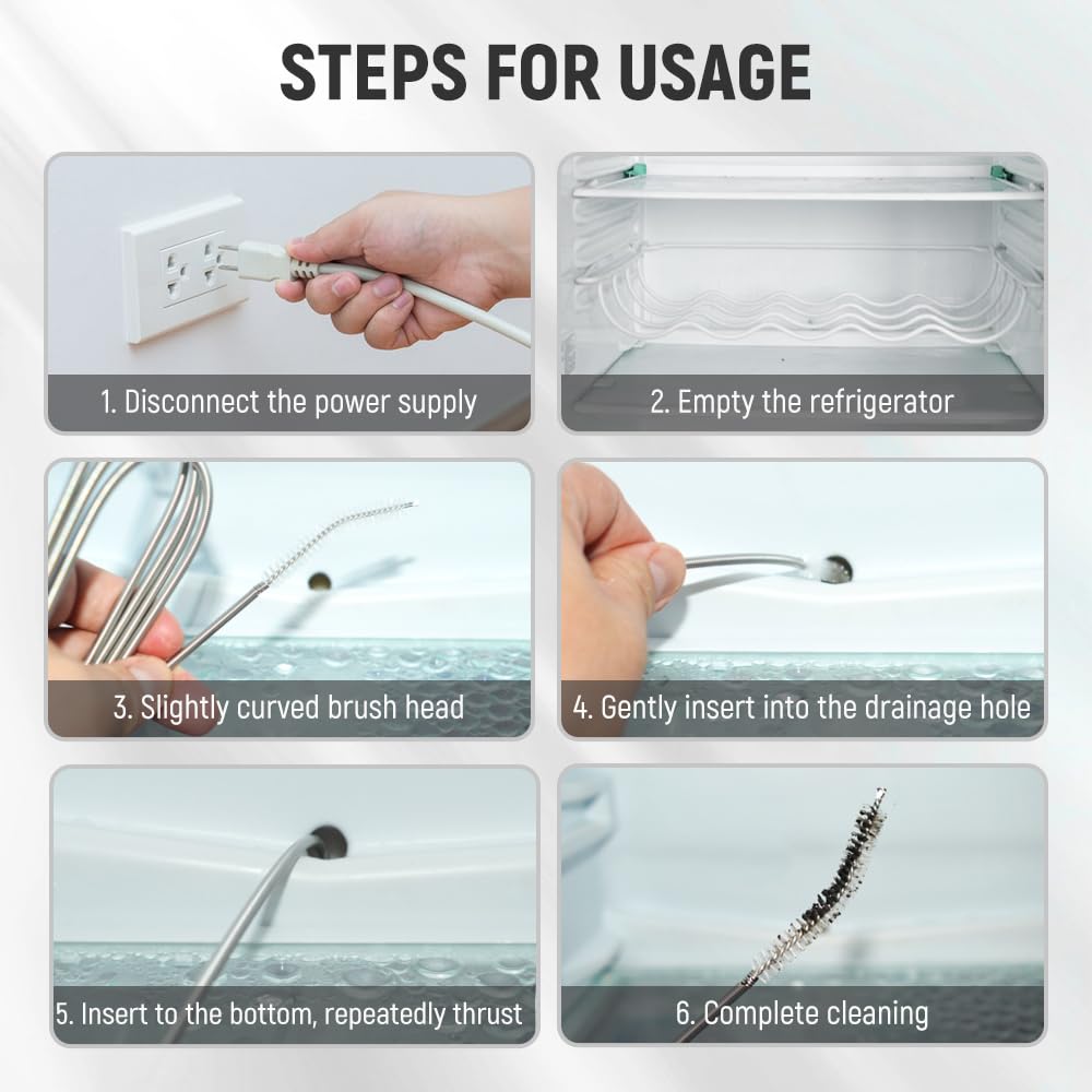Stainless Steel Flexible Drain Cleaning Brush with Elastic Nylon Bristles - Long Pipe Scrubber for Narrow Drains, Tubes, Hoses & Straws - Perfect for Kitchen Sinks, Bathroom Drains & Hard-to-Reach Areas (Black)