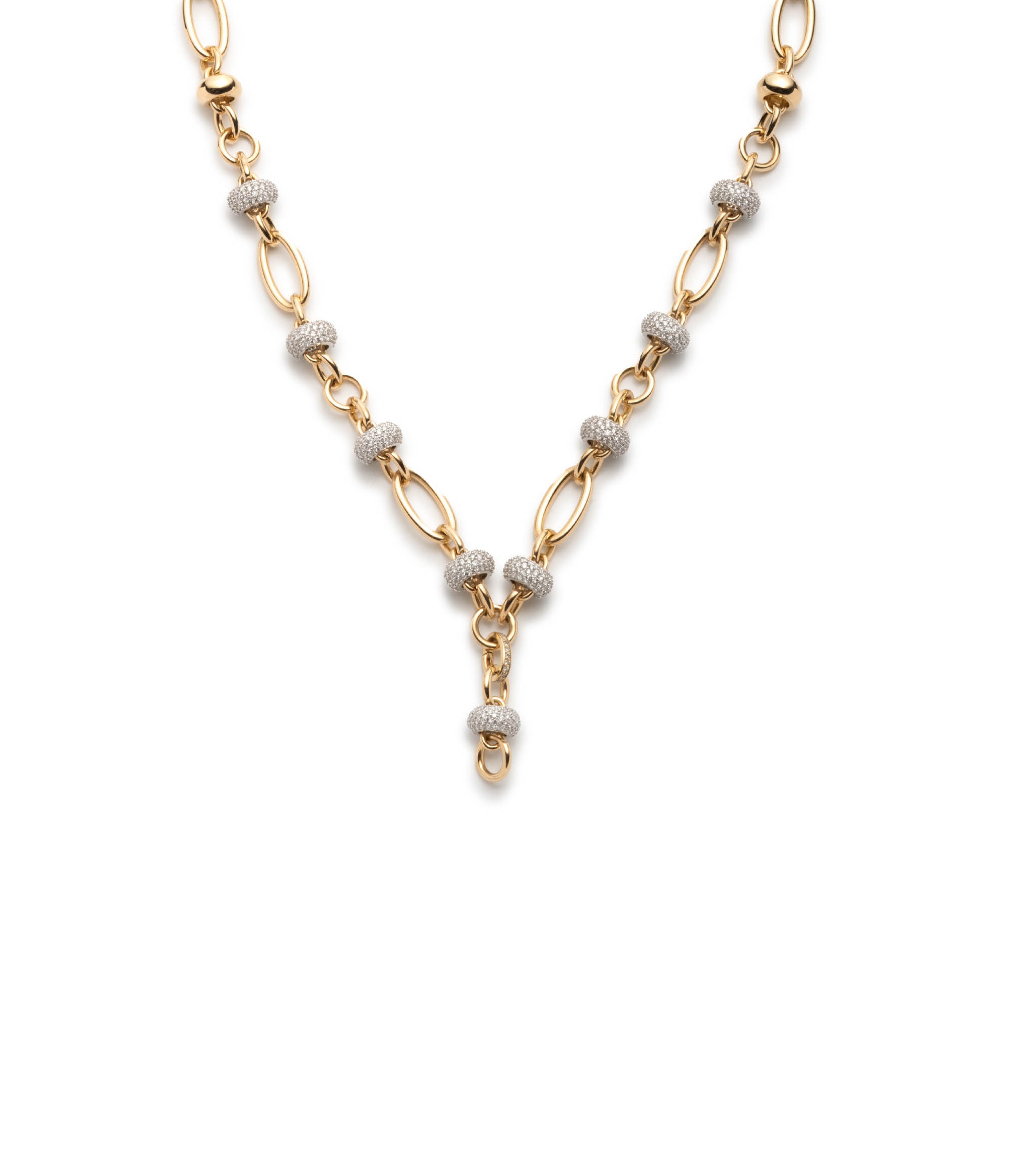 Yellow Gold Orbit Extension Chain with Pave Diamonds - Elegant Adjustable Necklace for Layering & Special Occasions