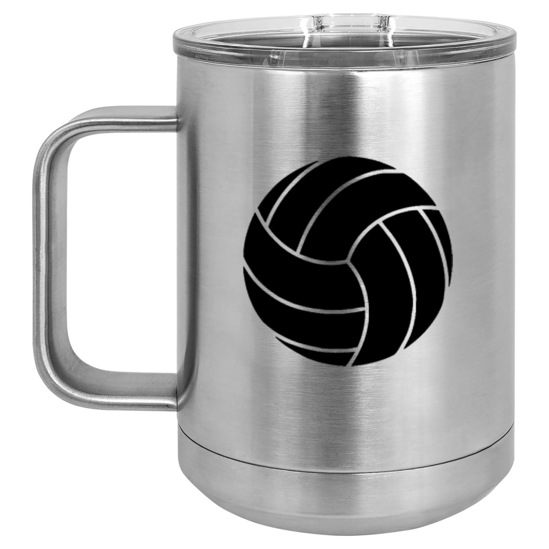 15 oz Vacuum Insulated Stainless Steel Tumbler with Handle & Lid - Leakproof Travel Coffee Mug for Hot & Cold Drinks - Perfect for Volleyball Games, Camping & Commuting (Silver)