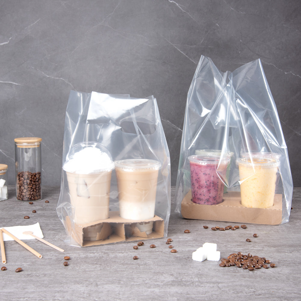 Clear Plastic Take Out Bags for 2-Cup Drink Carriers - 13 3/4