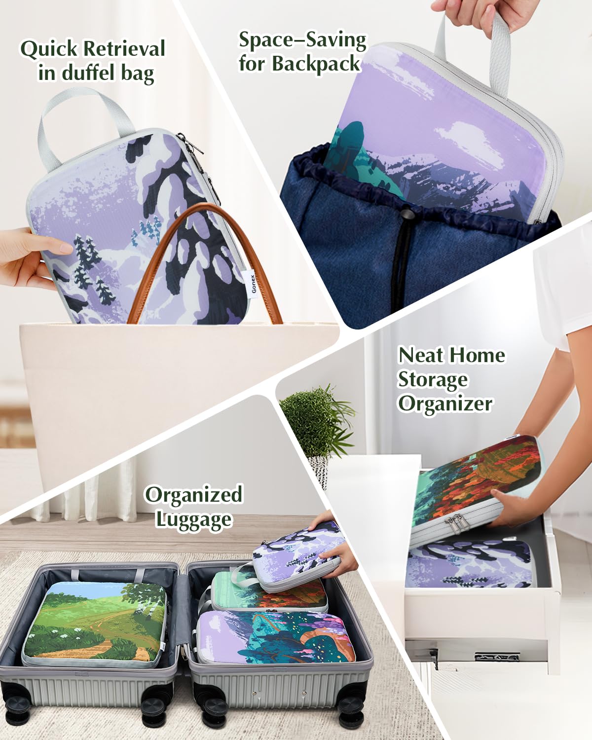 Gonex 4-Piece Compression Packing Cubes Set - Expandable Travel Luggage Organizers for Suitcases & Carry-On Bags | Perfect for Business Trips, Vacations & Seasonal Travel Organization