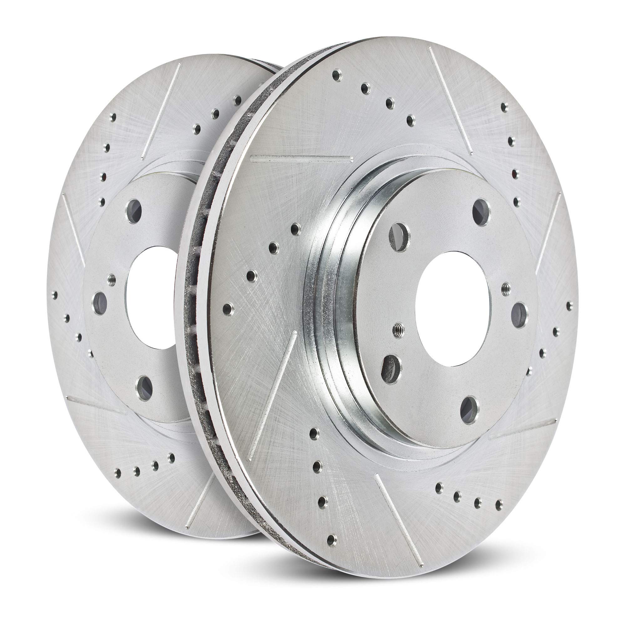 Power Stop JBR1900XPR Drilled & Slotted Front Left Brake Rotor Pair - Compatible with Lexus GS200t/GS300/GS350/GS450h/RC200t/RC300/RC350 | High-Performance Braking for Street & Track Use
