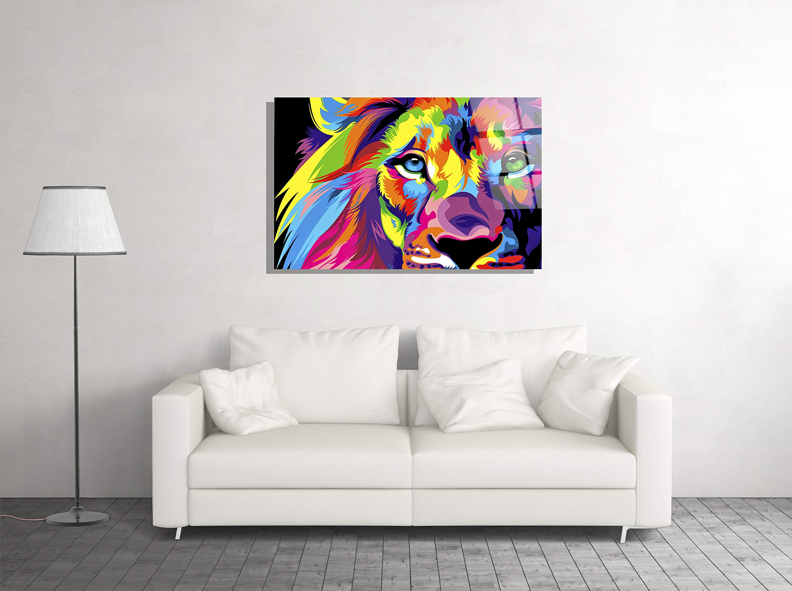 Vibrant Colored Lion Abstract Art Print - Tempered Glass Wall Decor for Living Room, Bedroom & Office - Unique Gift Idea for Home & Interior Design