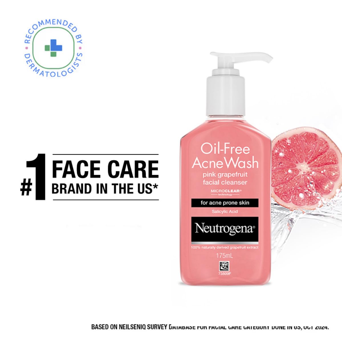 Neutrogena Oil-Free Acne Wash Pink Grapefruit - Deep Cleansing Salicylic Acid Face Wash for Oily & Acne-Prone Skin | Alcohol-Free, Non-Comedogenic, Dermatologist Tested | 175ml | Perfect for Daily Skincare & Breakout Prevention