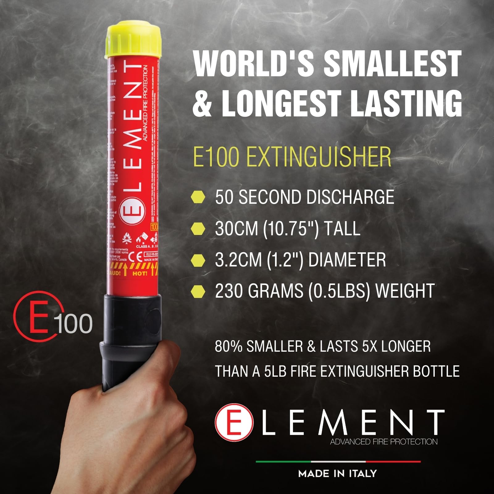 Element E100 Fire Extinguisher Stick 40100 - 100 Second Discharge, No Maintenance Required | Compact & Rechargeable Fire Suppression for Home, Car, Kitchen, Camping & Emergency Preparedness