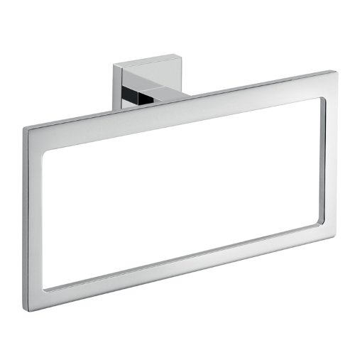 Gedy A070-13 Elba Modern Rectangular Chrome Towel Ring - Polished Brass Bathroom Accessory for Bath, Shower & Powder Room Decor