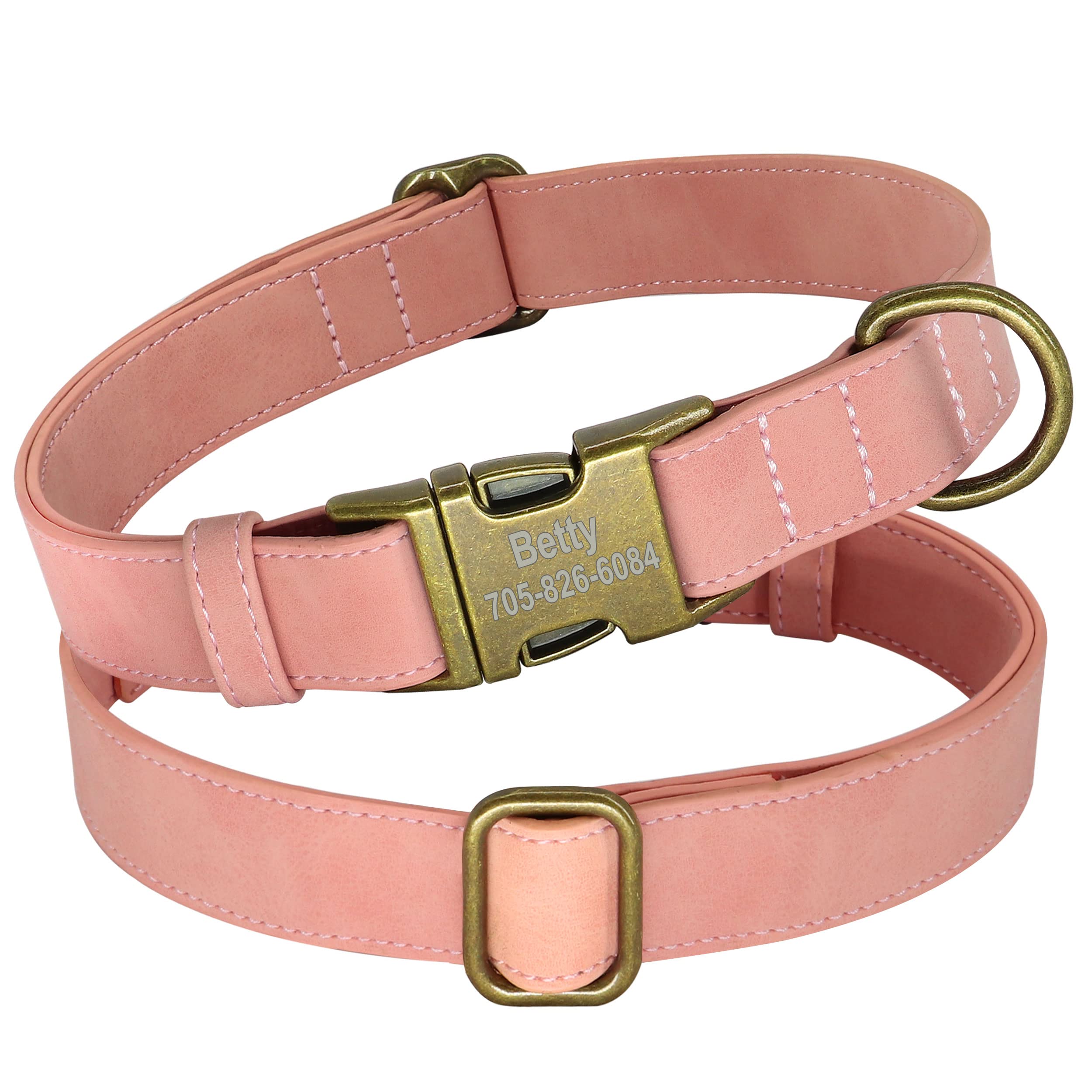 Personalized Leather Dog Collar with Name Plate - Adjustable Soft Padded Pet Collar for Small Dogs & Puppies (Pink, XS) - Perfect for Daily Walks, Training & Gifts