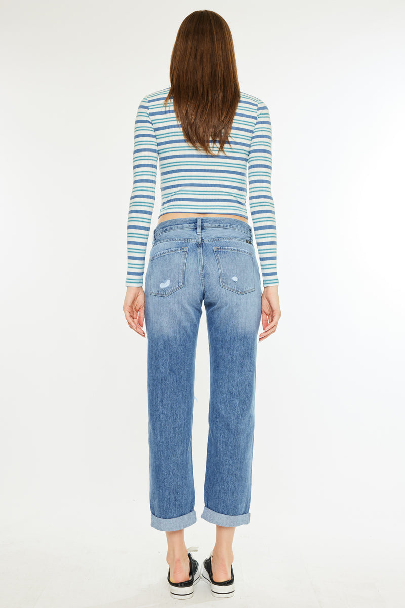 Lowell Mid Rise Classic Boyfriend Jeans for Women - Comfortable Stretch Denim Pants for Casual Wear & Everyday Outfits