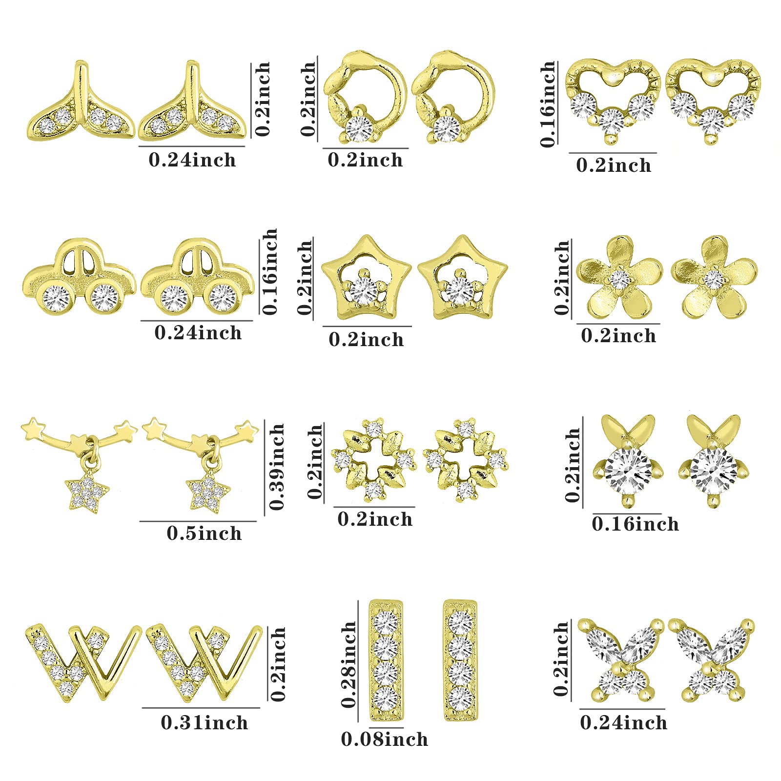 NEWITIN 12 Pairs Colorful Cute Stud Earrings for Women - Hypoallergenic Stainless Steel Jewelry Set - Christmas Gift for Her - Perfect for Daily Wear, Parties & Special Occasions