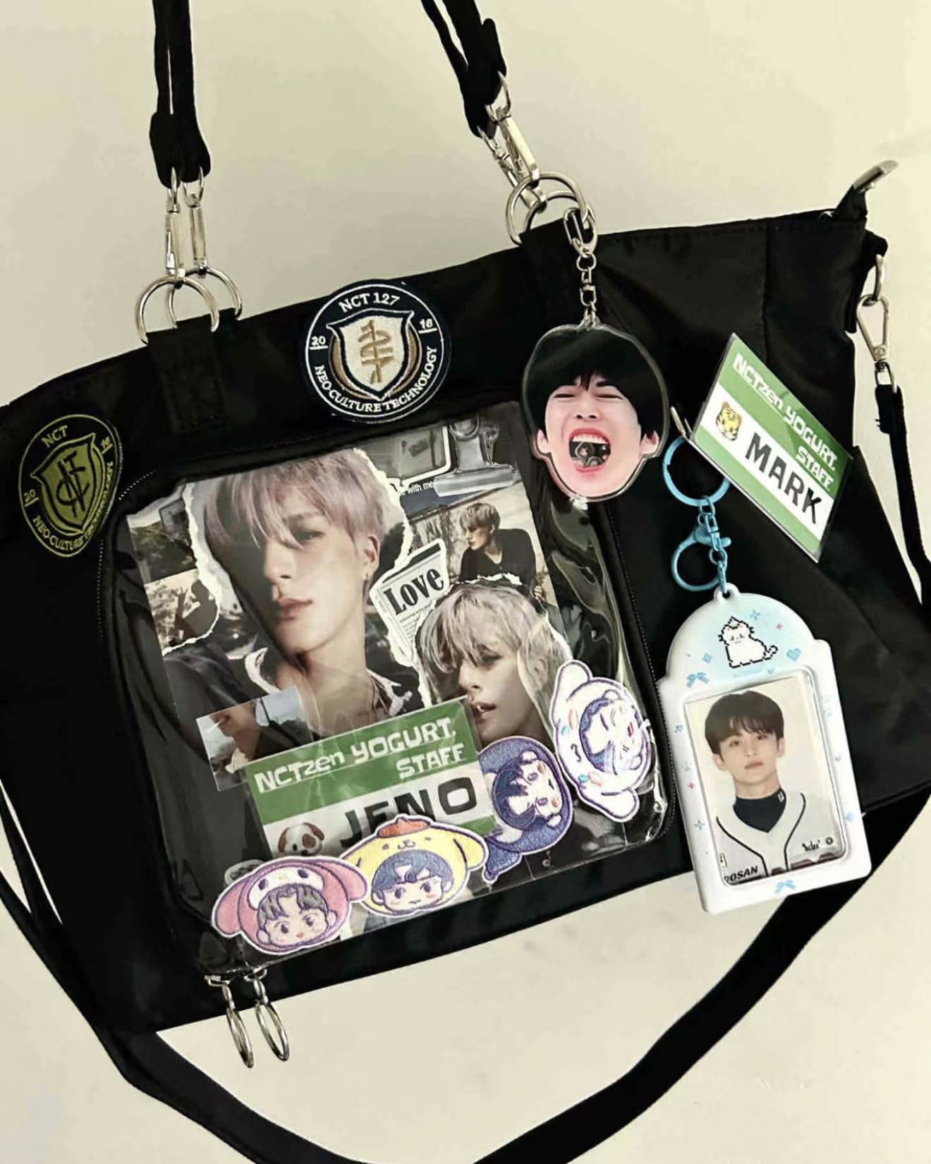 Cute Kpop Anime Ita Bag - Kawaii Tote & Crossbody for Pins - Black | Perfect for Concerts & Cosplay