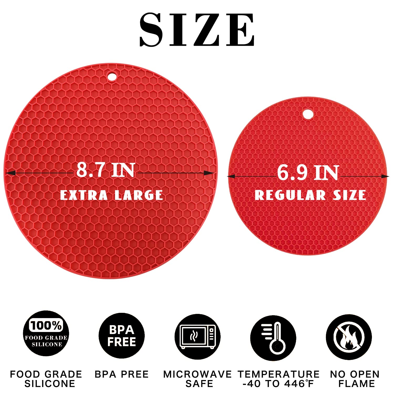 Heat Resistant Silicone Trivets for Hot Pots & Pans - 4PCS Oversized Kitchen Pot Holders, Hot Pads, Spoon Holder & Jar Opener - Non-Slip Drying Mat for Countertops (Red) - Perfect for Cooking, Baking & Serving Dishes