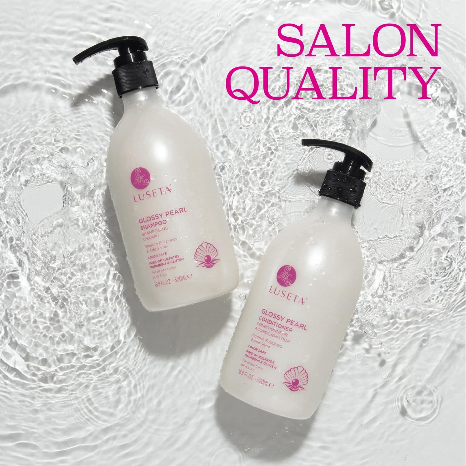 Luseta Glossy Pearl Shampoo & Conditioner Set with Heat Protectant Spray - Repair & Shine Treatment for Damaged Hair - Salon Quality Hair Care for Dry, Frizzy & Color-Treated Hair - Perfect for Daily Use & Styling Protection
