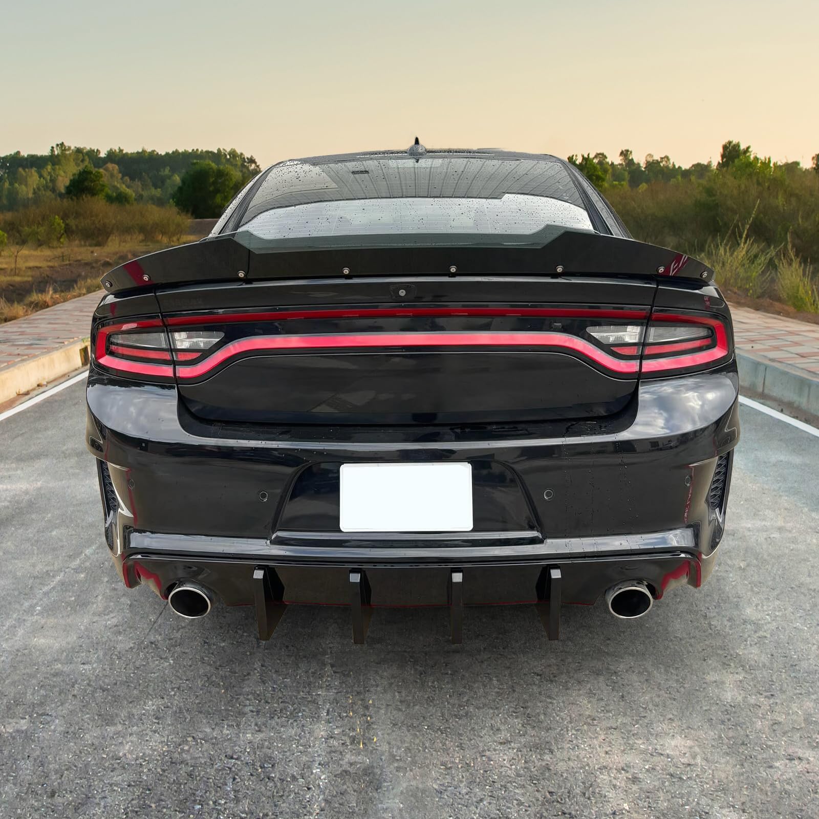 IKON MOTORSPORTS Rear Diffuser for 2020-2023 Dodge Charger Widebody | Gloss Black PP Bumper Lip with 4 Fins | Aggressive Styling Upgrade for Street & Track Performance