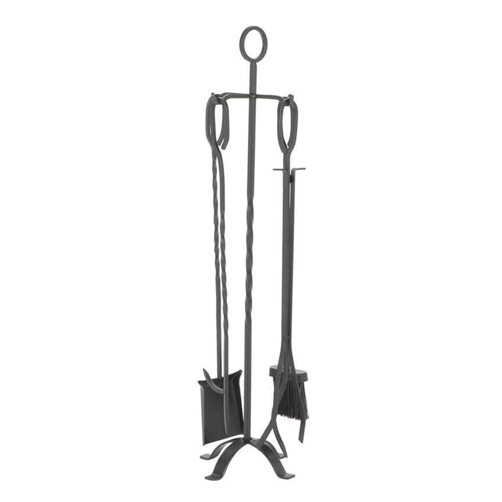 5-Piece Fireplace Tools Set - Heavy Duty Wrought Iron Fireplace Accessories with Brush, Shovel, Tongs, Poker & Storage Stand - Perfect for Fireplace, Firepit, and Outdoor Camping Use