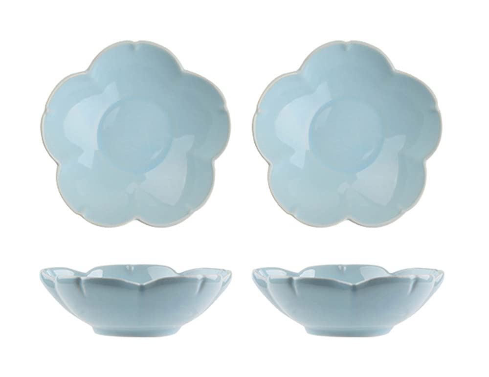 Mozacona 4-Piece Ceramic Sakura-Shaped Seasoning Dishes - Small Appetizer Plates & Dessert Bowls for Sushi, Soy Sauce, Snacks, and Party Serving