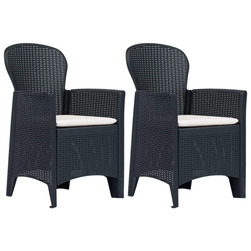 Beyamis 2-Piece Garden Chairs Set with Cushion - Anthracite Plastic Rattan Look Patio Furniture for Outdoor, Poolside, and Backyard Relaxation