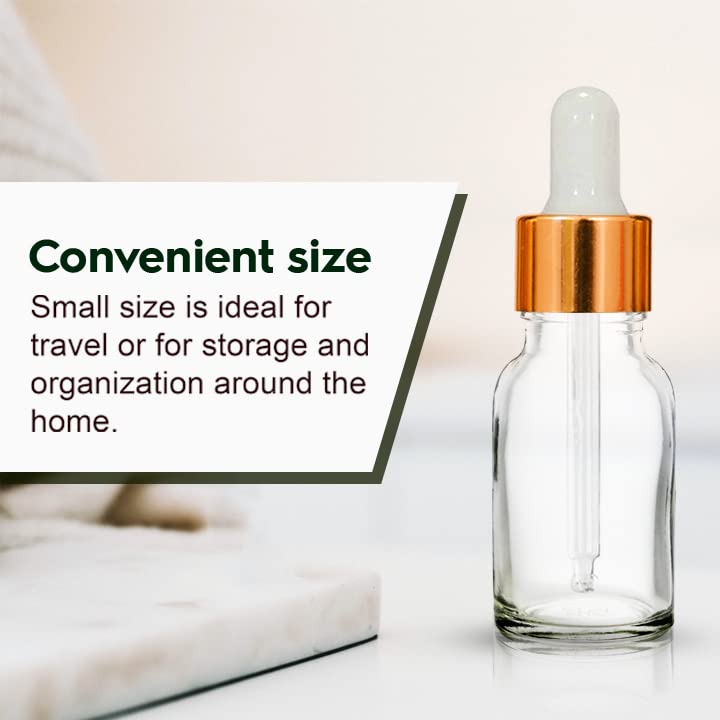 NSB Herbals 15ml Clear Round Empty Glass Bottle with Glass Dropper, Golden Ring & White Silicone Teat - Refillable for Essential Oils, Perfumes, DIY Beauty (Pack of 3) | Perfect for Aromatherapy, Travel & Home Use