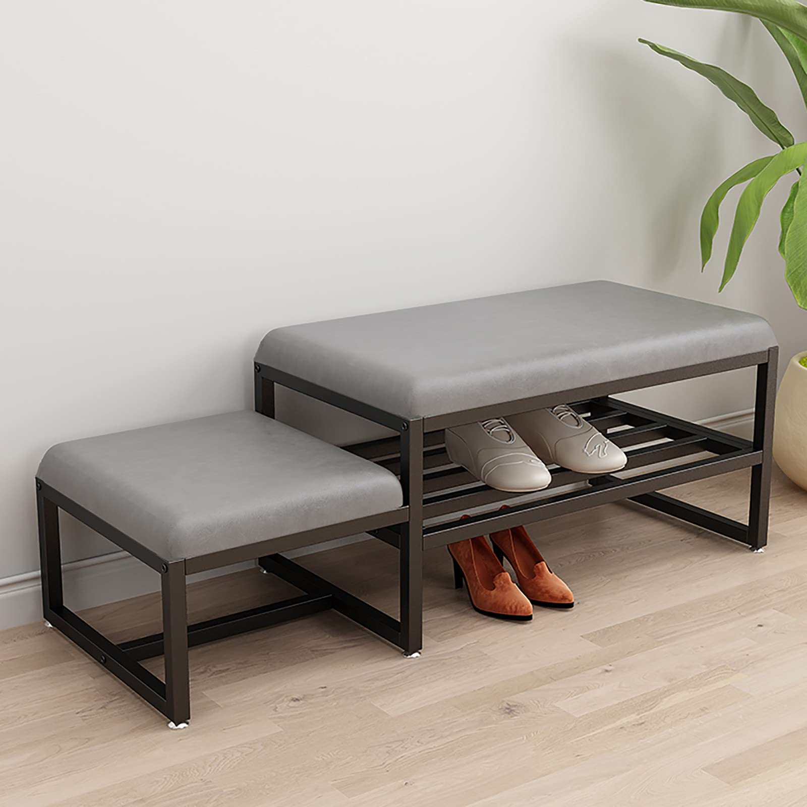 XIAOQIAO Entryway Shoe Bench with Large Storage - Metal Shoe Rack Organizer with Soft Cushion Seat for Hallway, Corridor & Living Room - Perfect for Small Spaces, Entry Organization & Shoe Storage Solutions