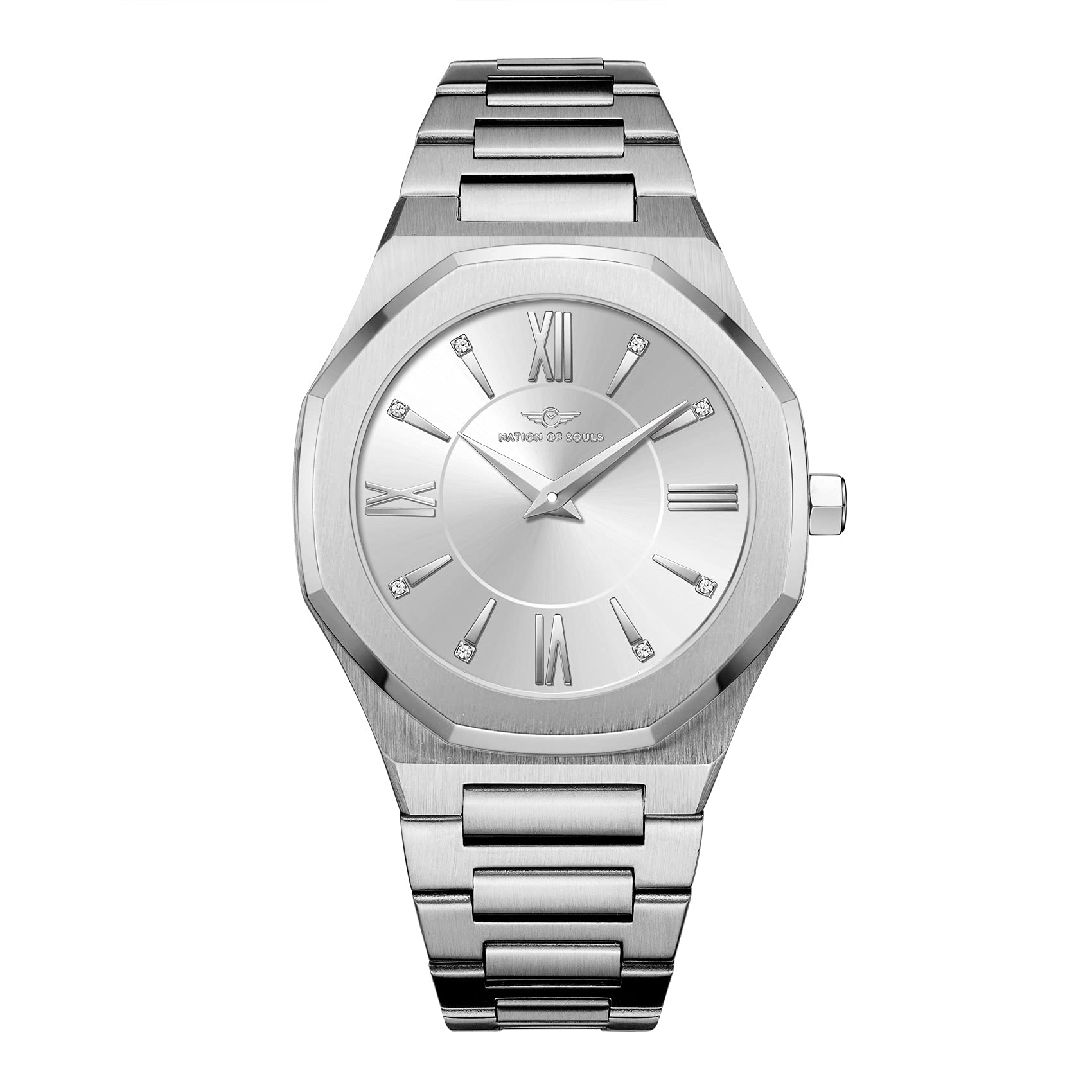 Nation of Souls Livia Collection - Premium Men's Octagonal Stainless Steel Watch with Sunray Dial, 20mm Straps, Japanese Miyota Quartz Movement & Sapphire Crystal - Water Resistant Analog Watch for Business, Casual & Formal Occasions
