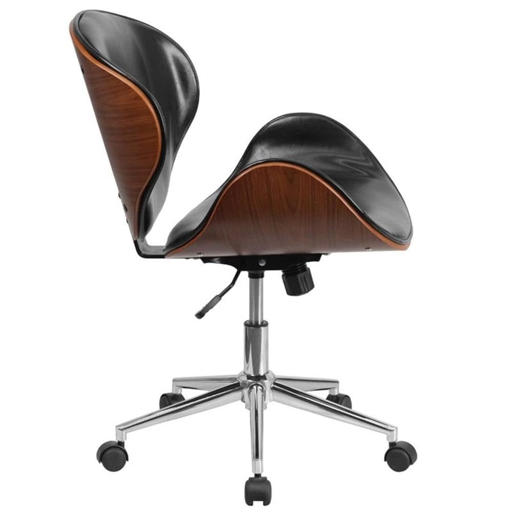 Premium UrbanPro Leather Swivel Office Chair - Black & Walnut Finish - Ergonomic Executive Desk Chair for Home & Business Workspaces