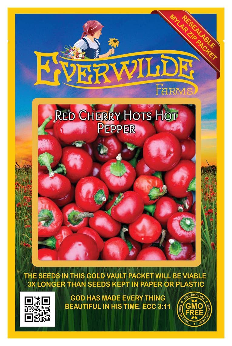 Everwilde Farms - 50 Red Cherry Hots Hot Pepper Seeds - Gold Vault Seed Packet for Spicy Garden Planting & Home Cooking